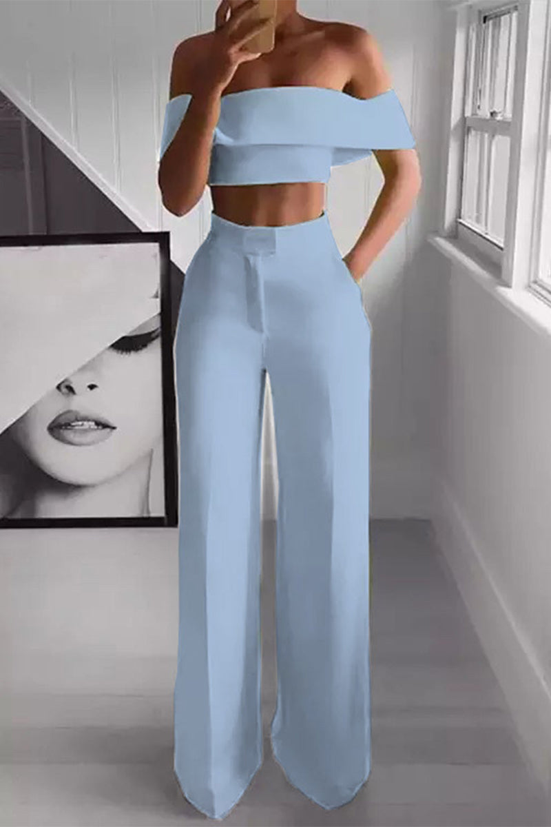 Sofia - Elegante conjunto de crop top sin hombros y pantalón de cintura alta