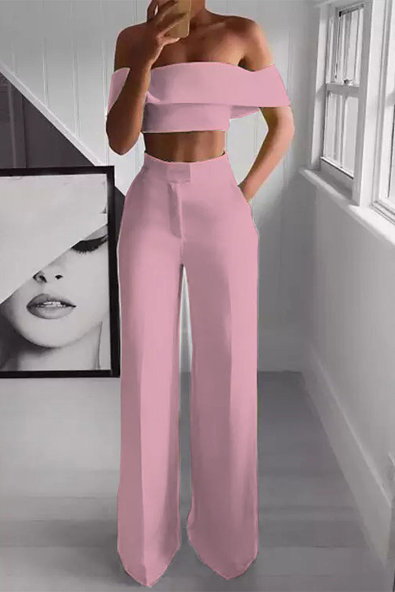 Sofia - Elegante conjunto de crop top sin hombros y pantalón de cintura alta
