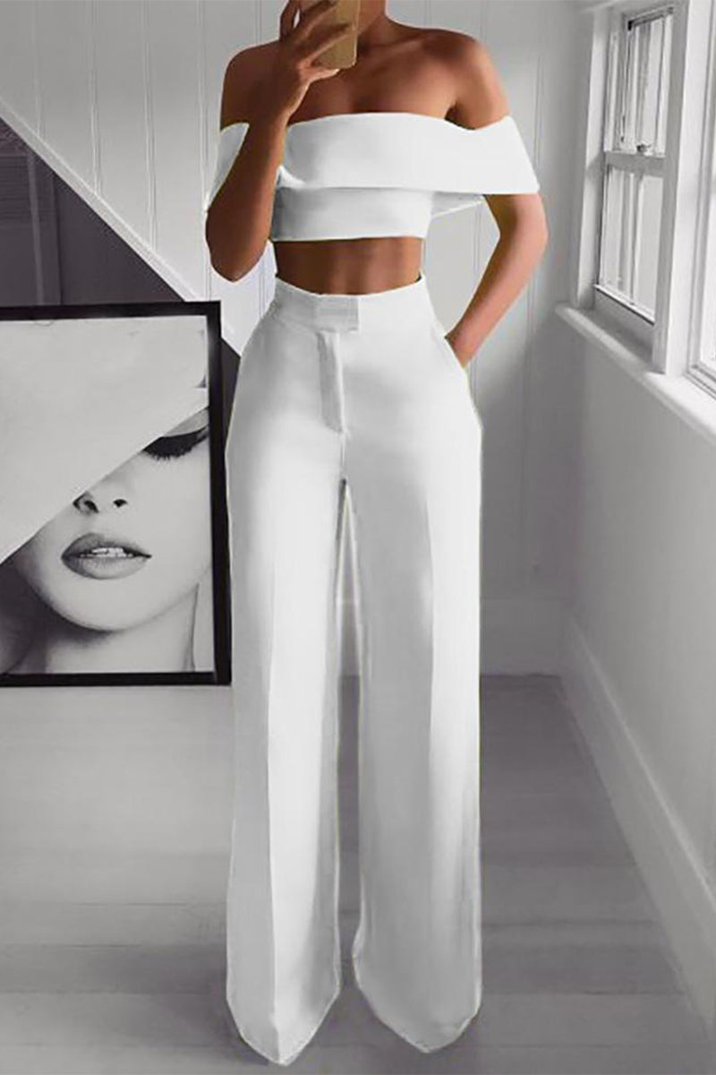 Sofia - Elegante conjunto de crop top sin hombros y pantalón de cintura alta