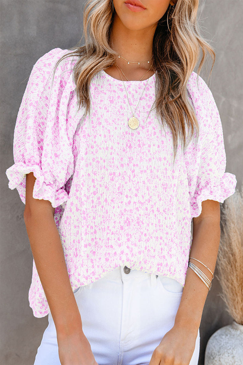 Marlene - Elegante blusa floral con mangas abullonadas