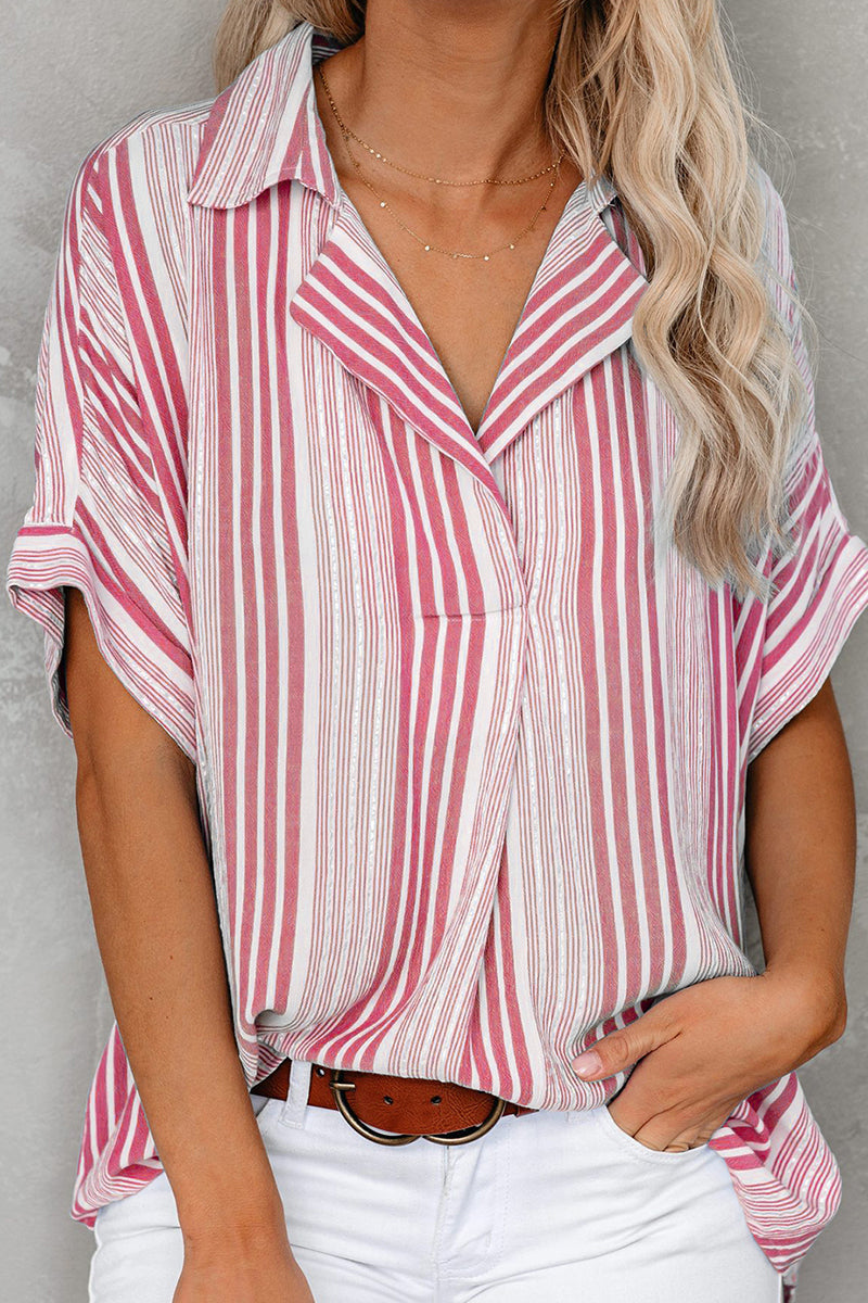 Kim - Elegante blusa informal de rayas con cuello vuelto