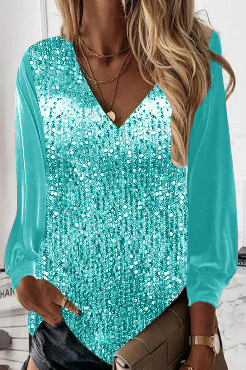 Nirvana - Blusa suelta de lentejuelas y manga larga