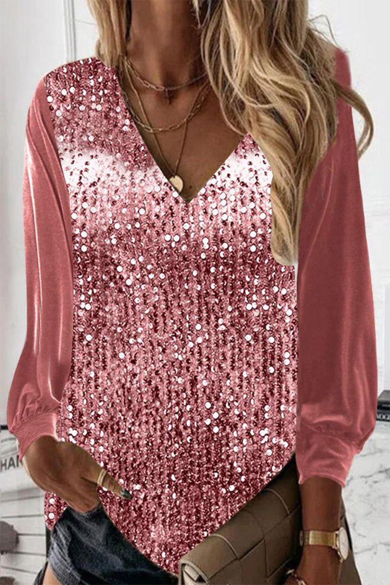 Nirvana - Blusa suelta de lentejuelas y manga larga