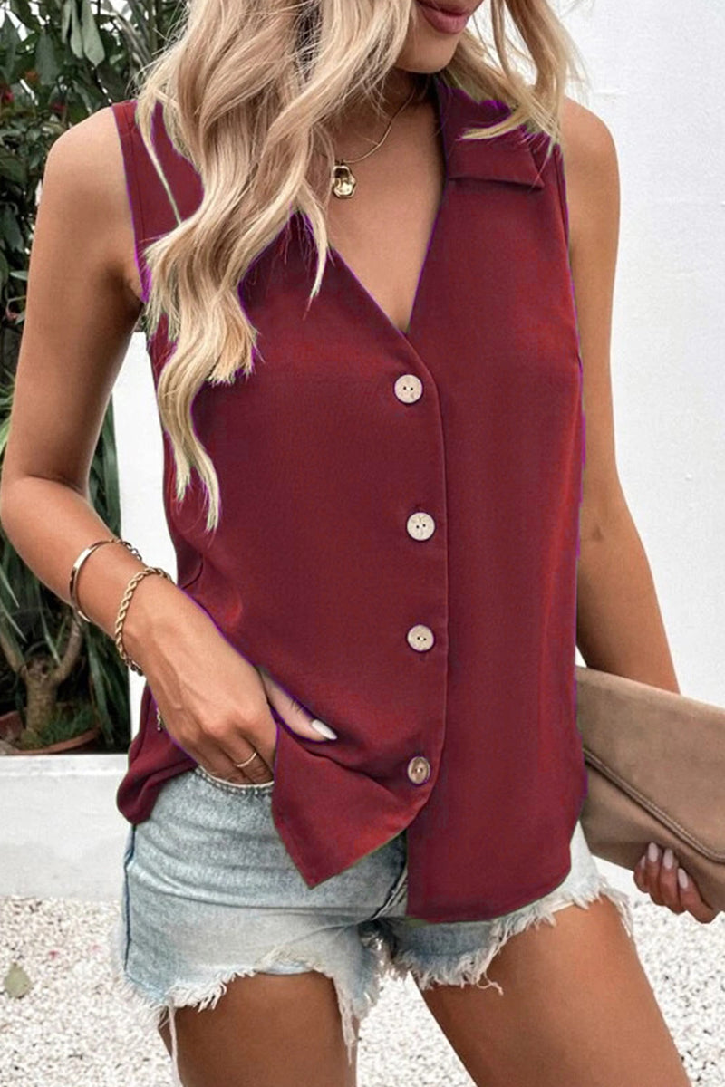 Charlene - Elegante camiseta de tirantes con cuello en V y botones delanteros