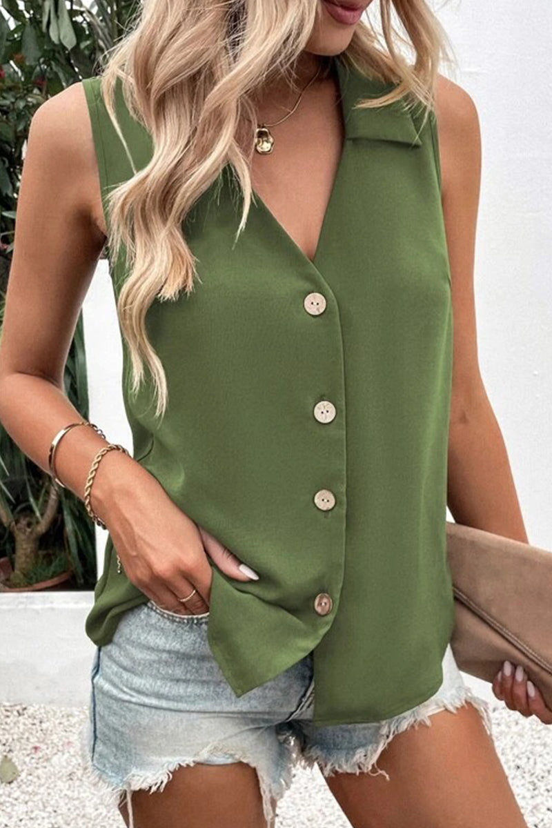 Charlene - Elegante camiseta de tirantes con cuello en V y botones delanteros
