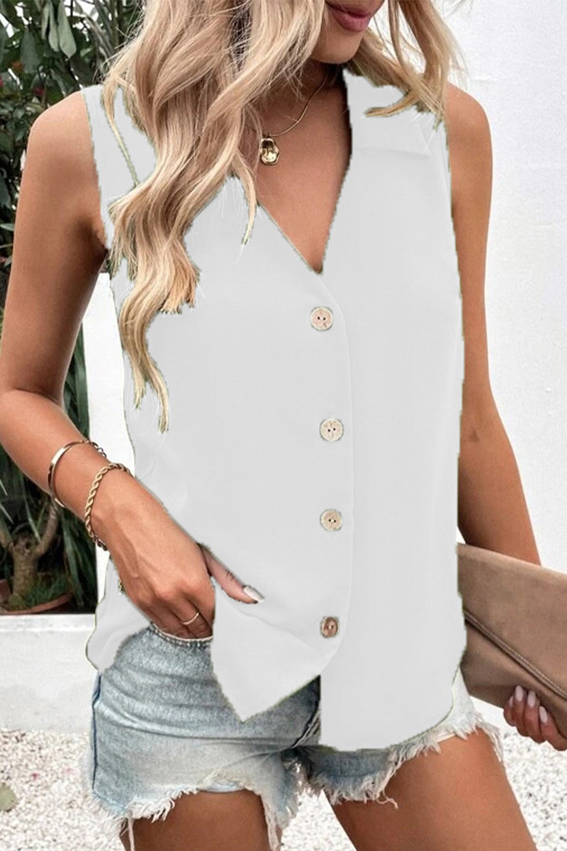 Charlene - Elegante camiseta de tirantes con cuello en V y botones delanteros
