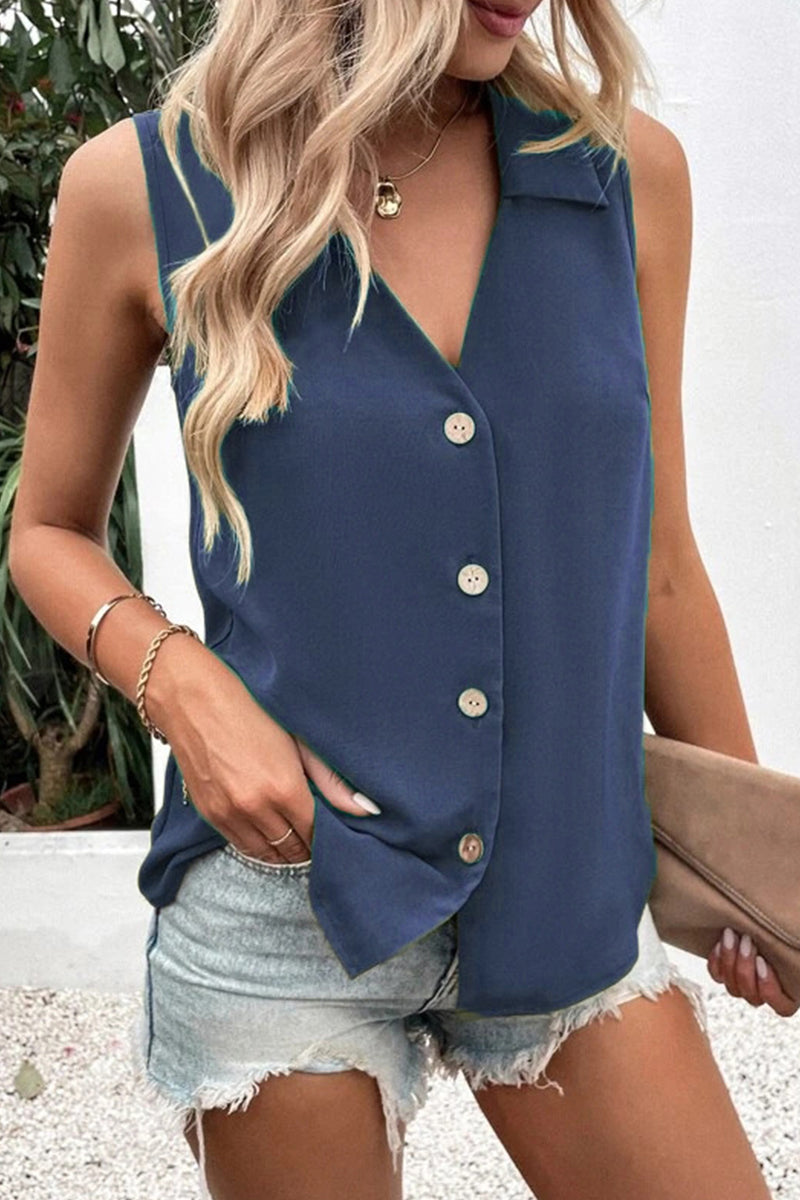 Charlene - Elegante camiseta de tirantes con cuello en V y botones delanteros