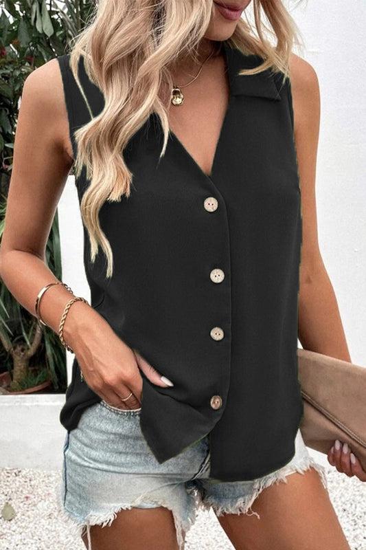 Charlene - Elegante camiseta de tirantes con cuello en V y botones delanteros