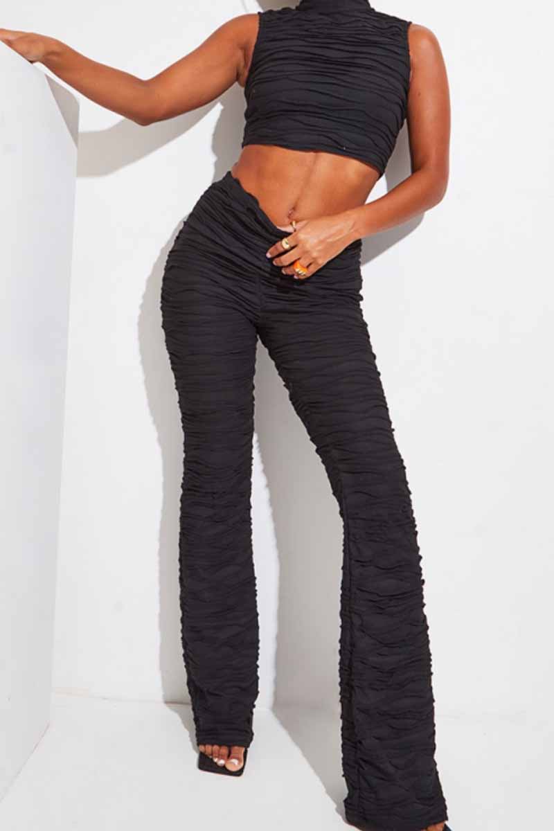 Priya - Elegante conjunto de top plisado sin mangas y pantalón ancho