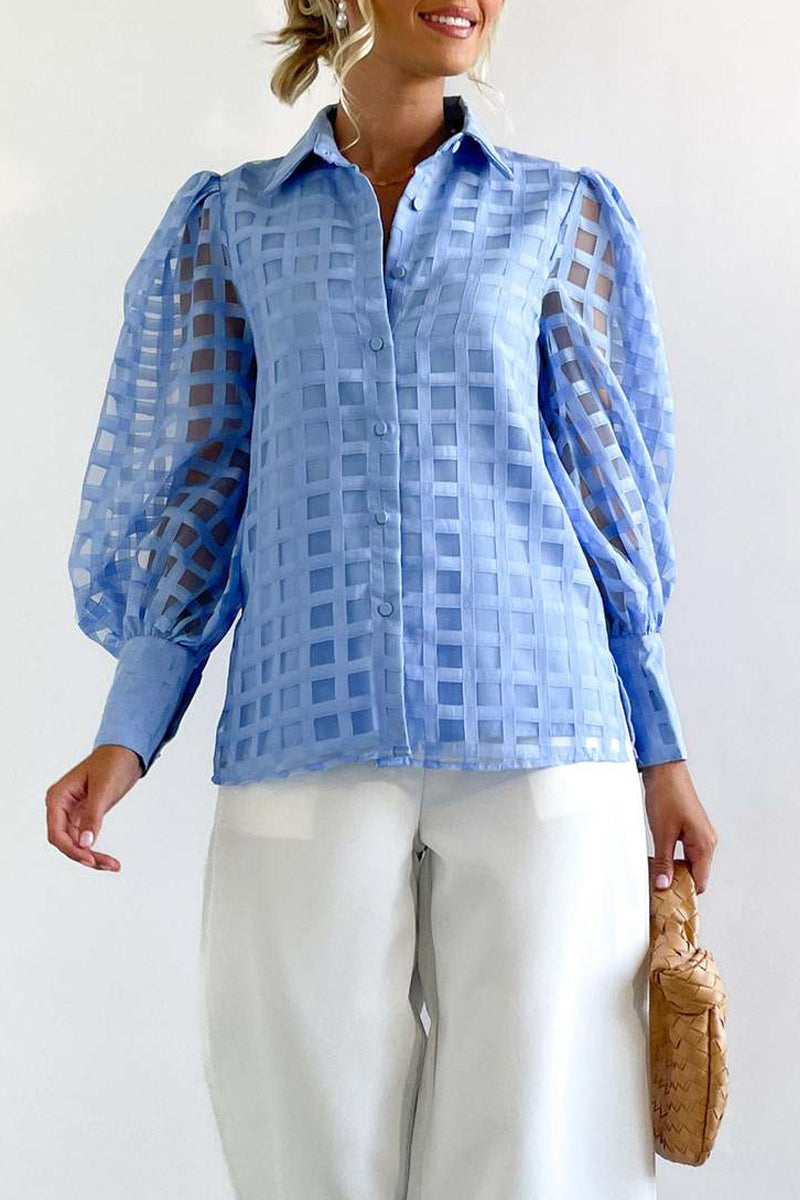 Marie - Elegante blusa patchwork de manga larga y cuello vuelto
