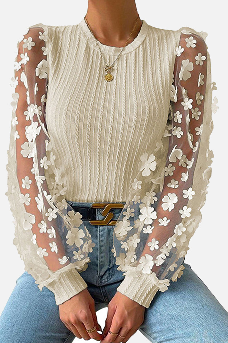 Joanna - Blusa de manga larga de encaje floral chic