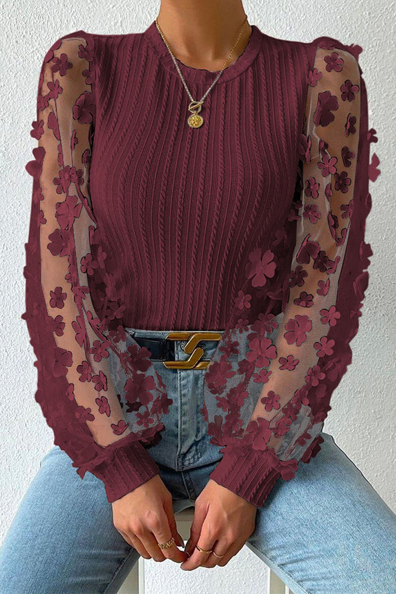 Joanna - Blusa de manga larga de encaje floral chic