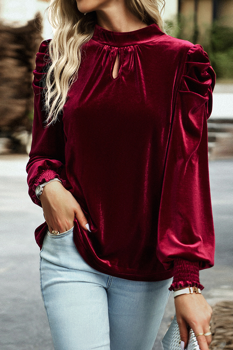 Evamae - Elegante blusa de cuello alto y manga larga