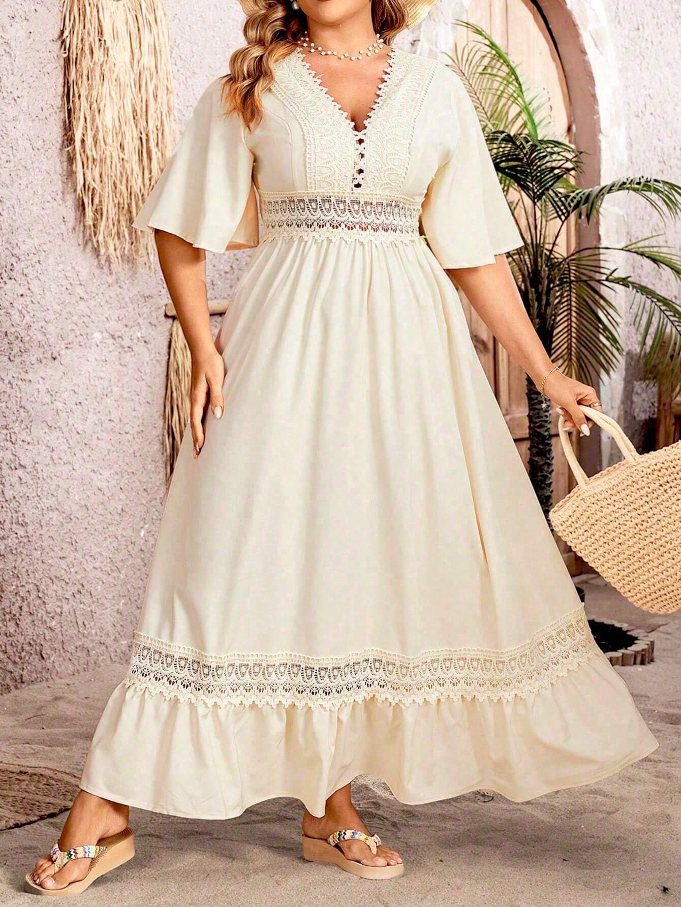 Charisse - Elegante vestido maxi con escote en V y línea A