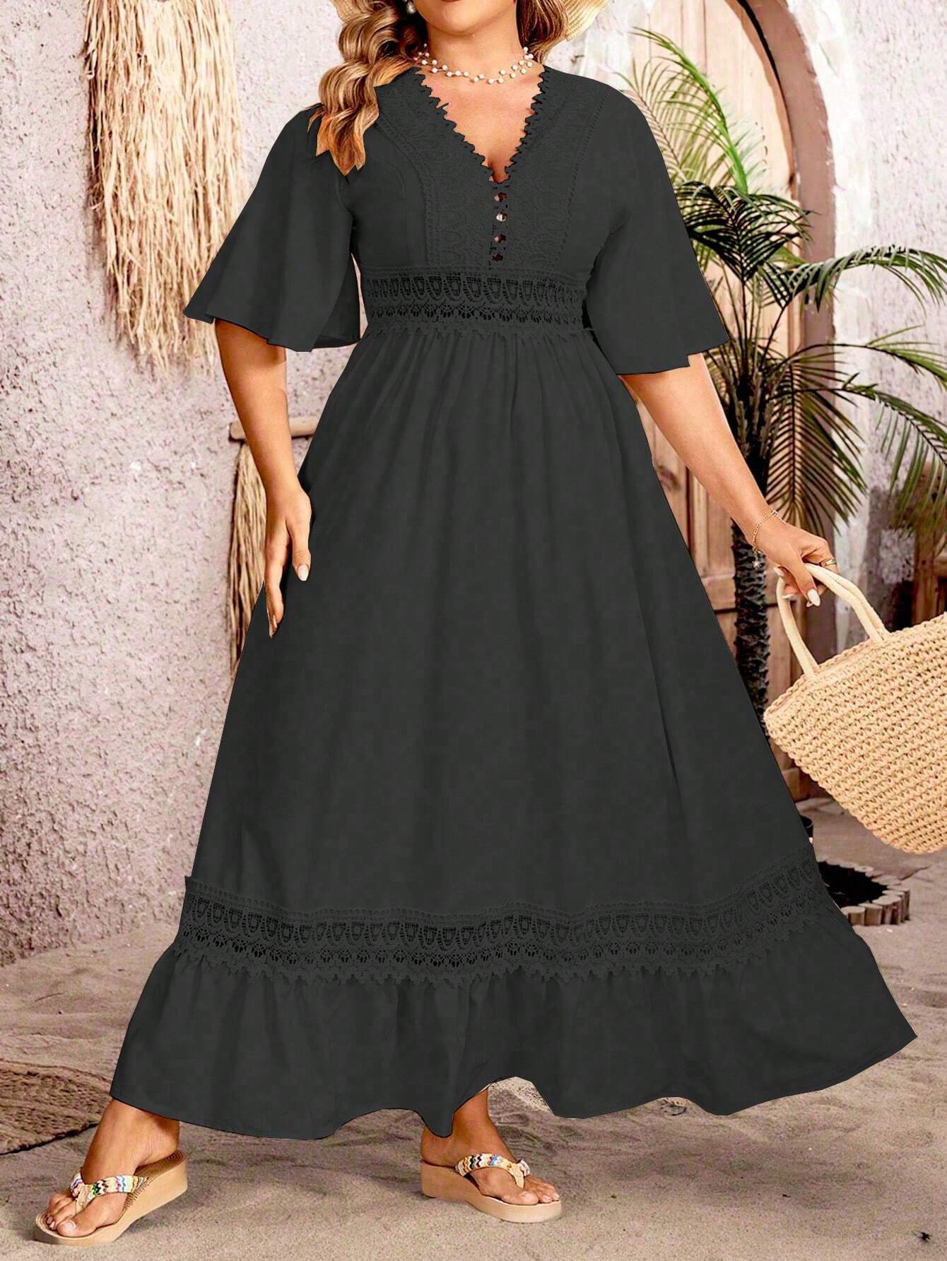 Charisse - Elegante vestido maxi con escote en V y línea A