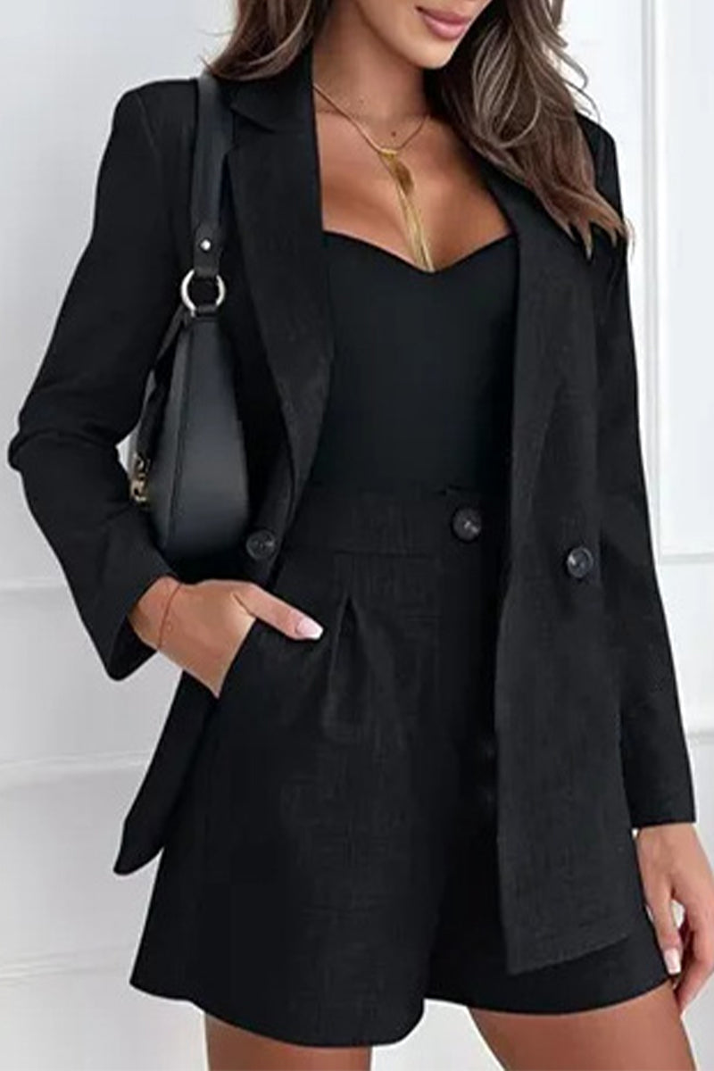 Sylvia - Elegante conjunto de blazer de manga larga y pantalón corto