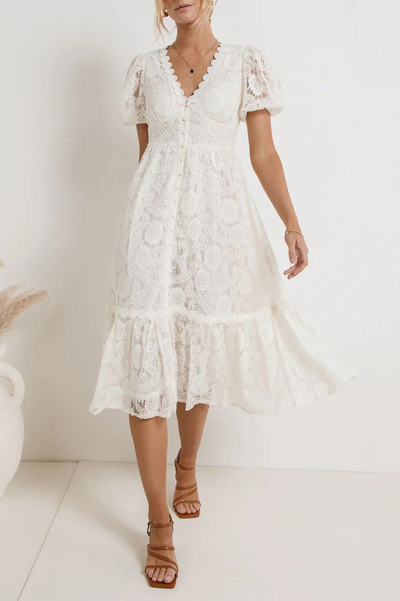 Erin - Elegante vestido de encaje de manga corta con escote en V