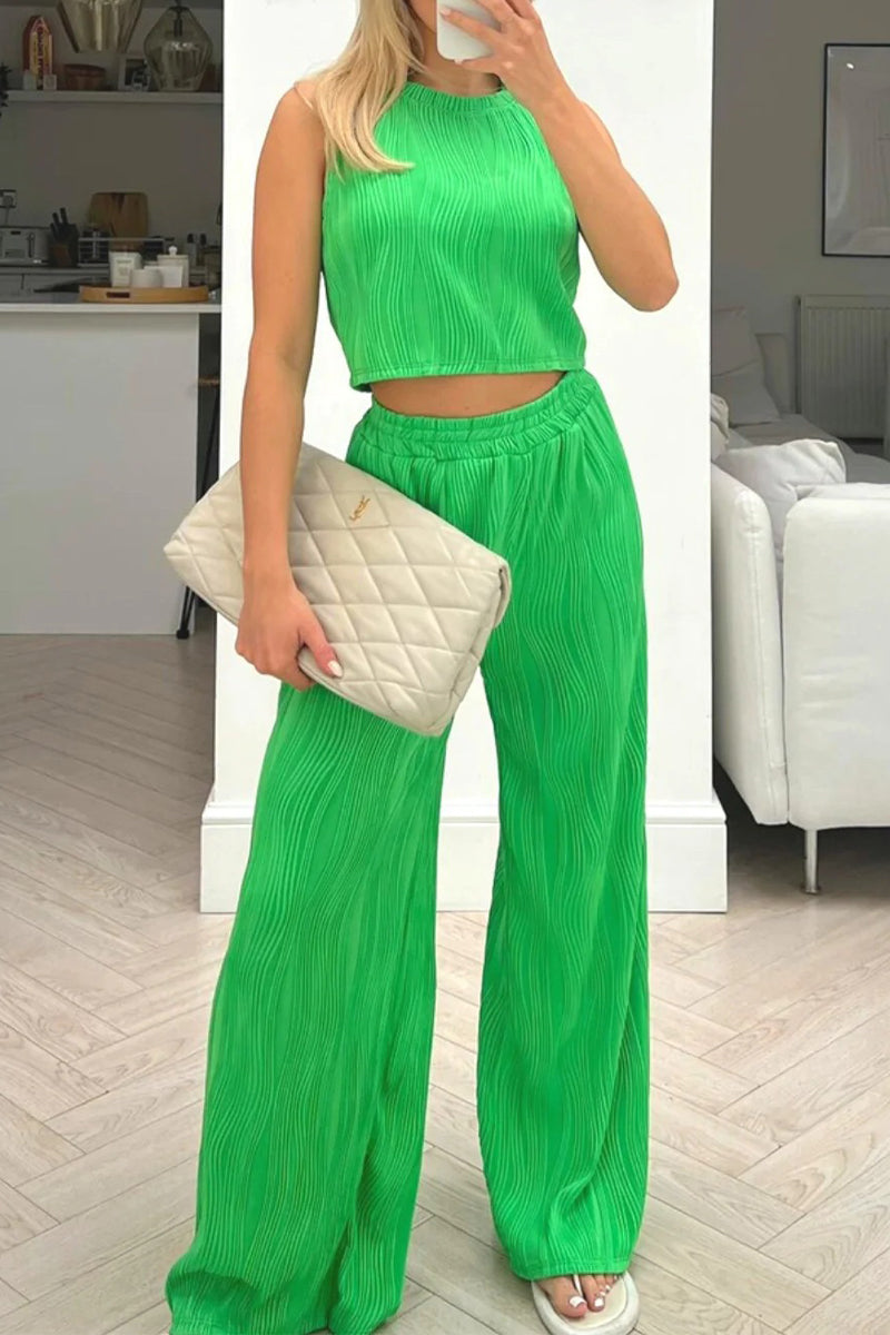 Rina - Elegante conjunto de top sin mangas y pantalón de cintura alta