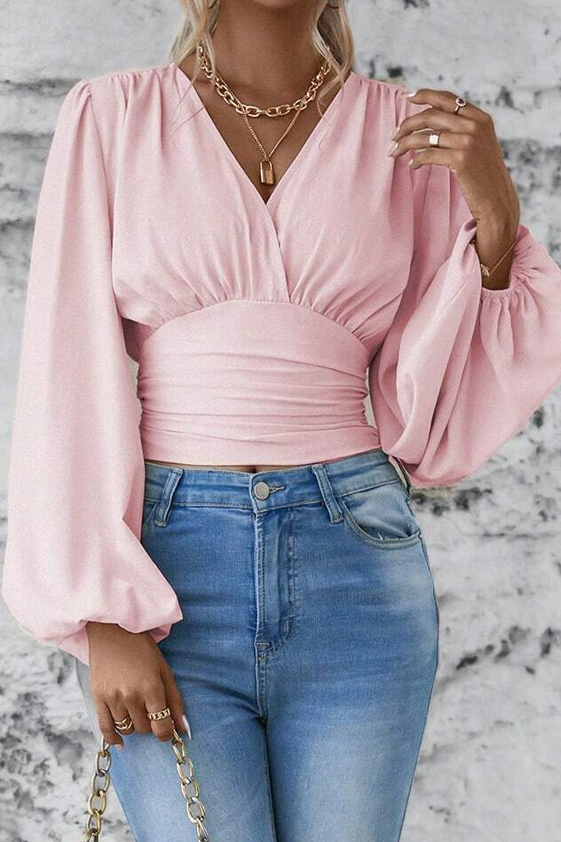 Emmie - Estilosa blusa con cuello en V y manga larga acampanada