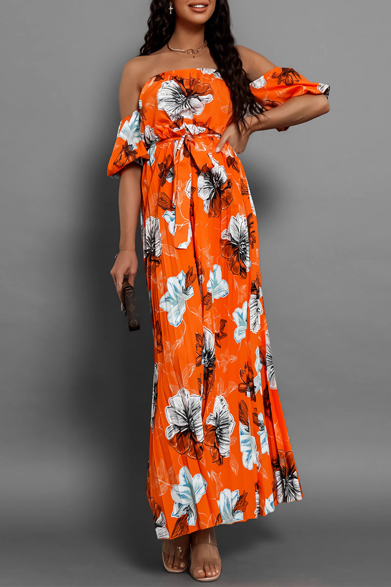 Avalon - Elegante vestido floral con hombros al aire y cintura lazada