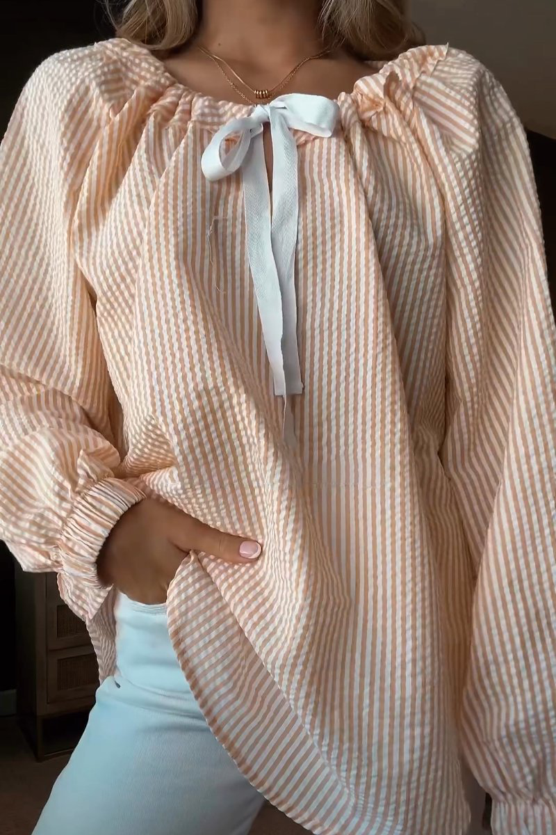 Loisa - Blusa informal de manga larga a rayas