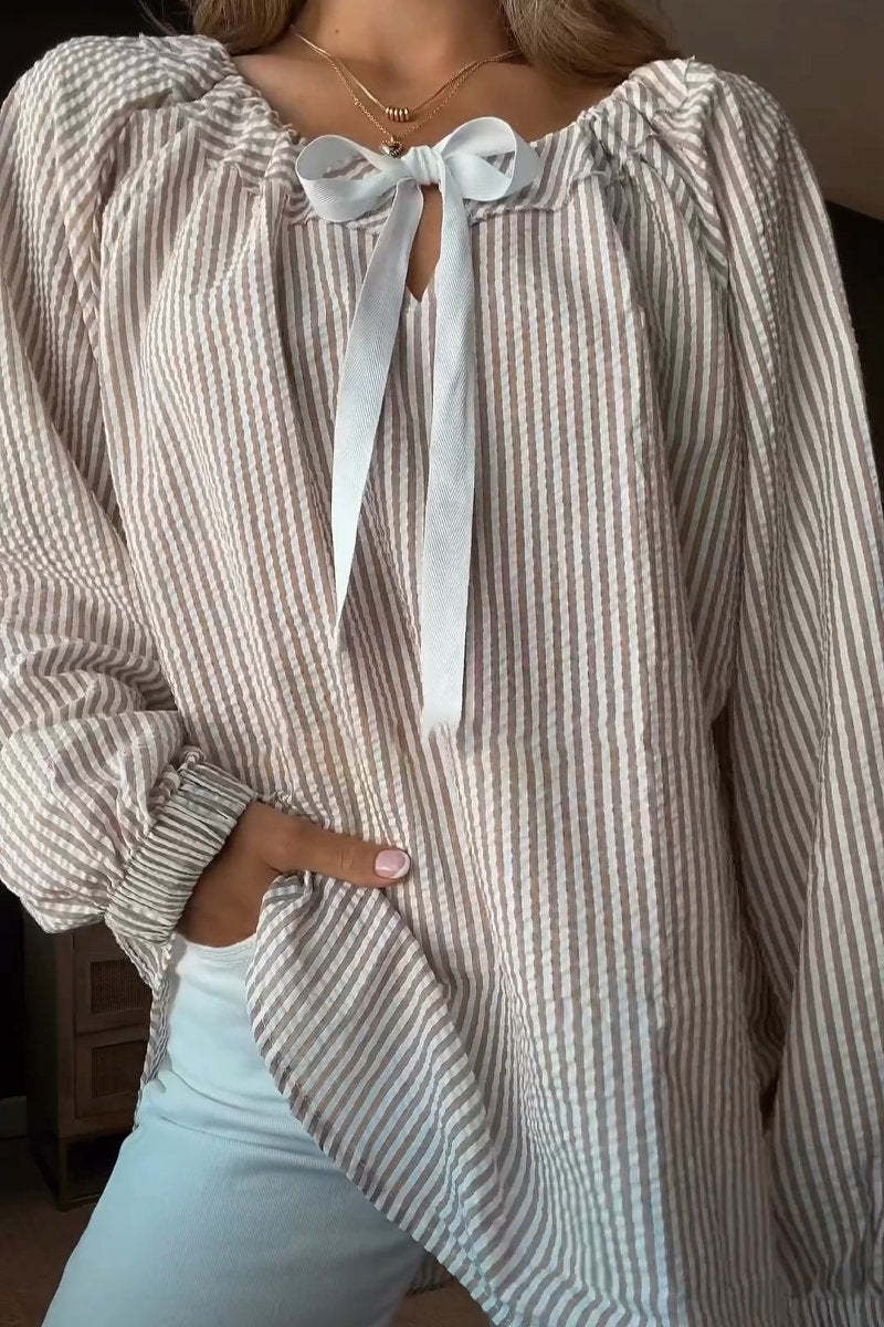 Loisa - Blusa informal de manga larga a rayas