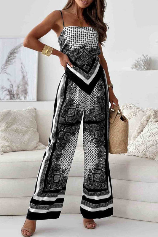 Fatima - Conjunto casual de top sin mangas y pantalón con estampado geométrico sin espalda