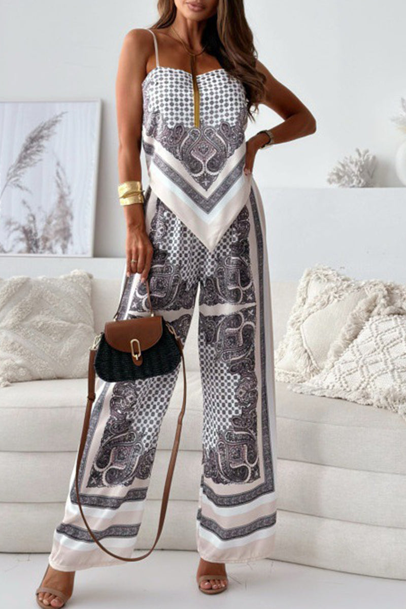 Fatima - Conjunto casual de top sin mangas y pantalón con estampado geométrico sin espalda