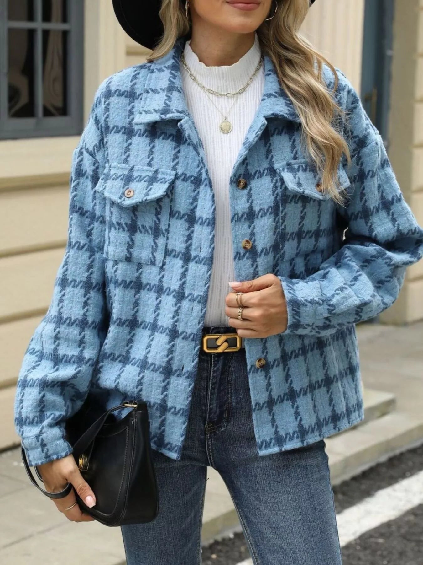 Cartina - Elegante chaqueta abotonada a cuadros cálida
