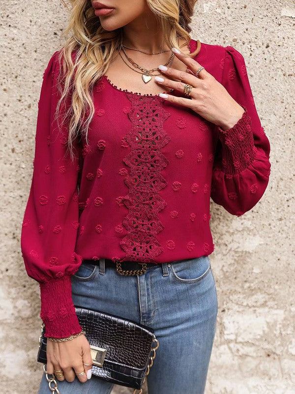 Vienna - Elegante blusa de lunares suizos de manga larga