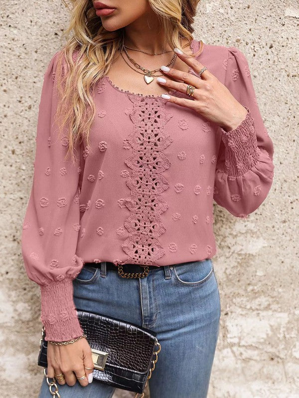 Vienna - Elegante blusa de lunares suizos de manga larga