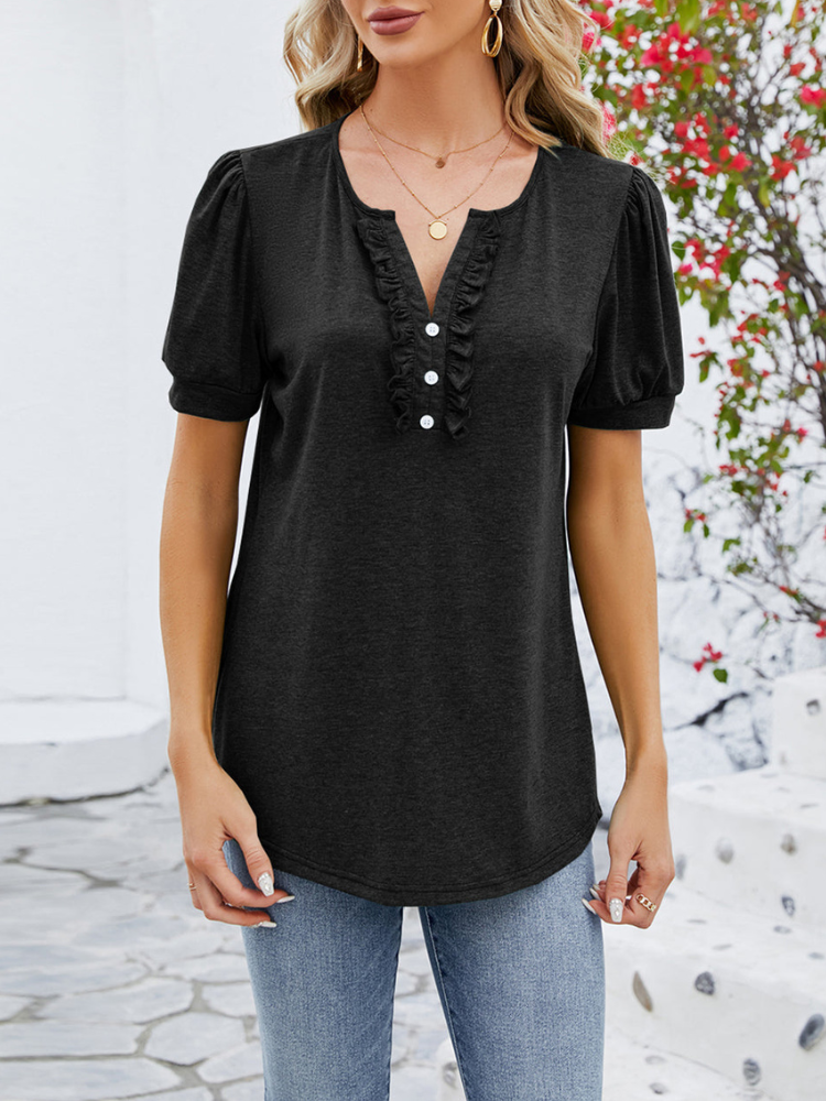 Krista - Blusa de manga corta con volantes y estilo informal