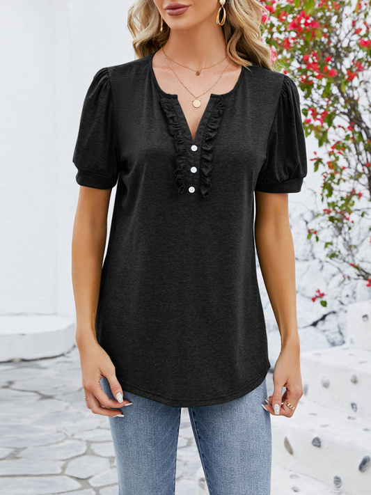 Krista - Blusa de manga corta con volantes y estilo informal