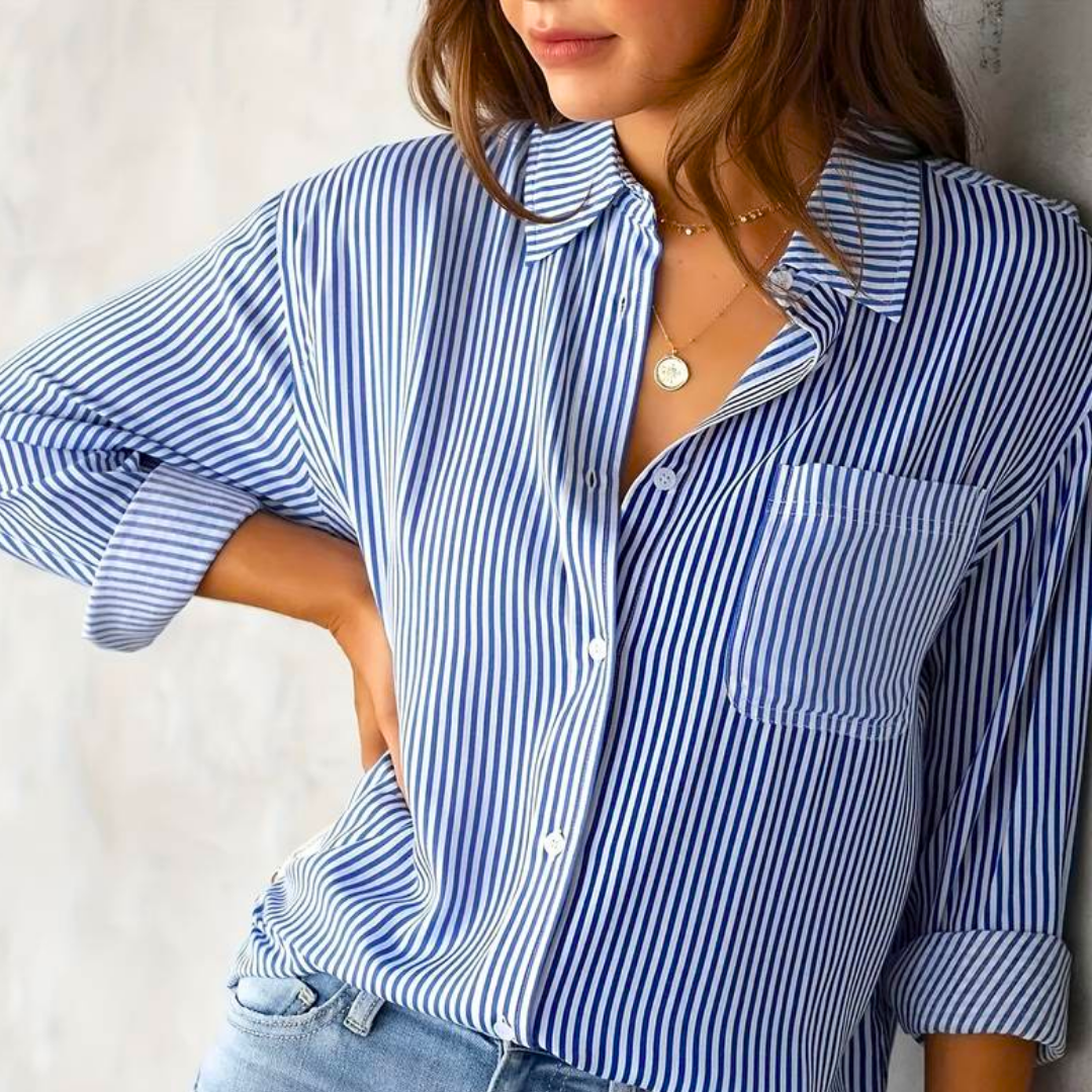 Nyanna - Elegante blusa polo abotonada a rayas