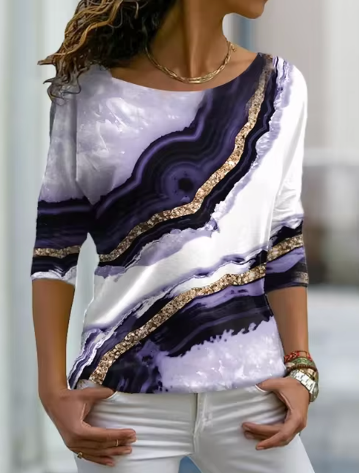 Aurelia - Elegante blusa con estampado de mármol