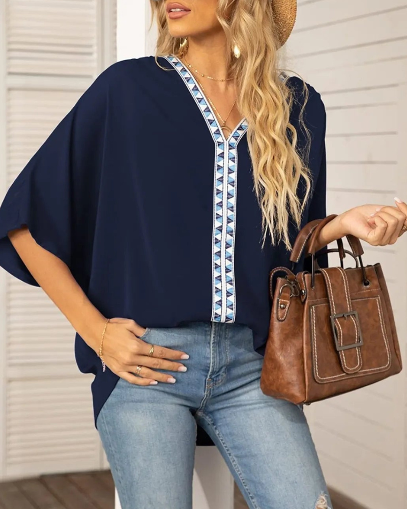Lyla - Blusa suelta con cuello en V y manga murciélago