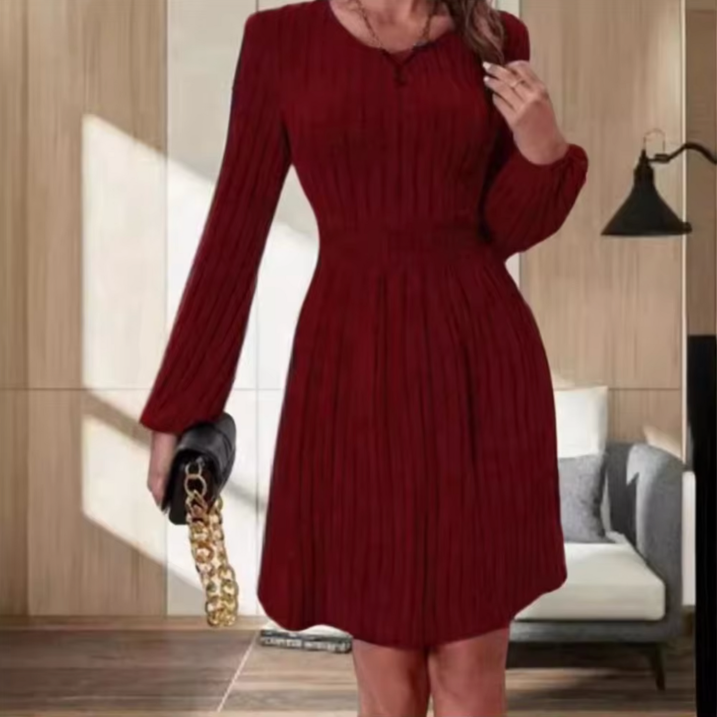 Akilah – Vestido de punto con escote redondo y manga farol
