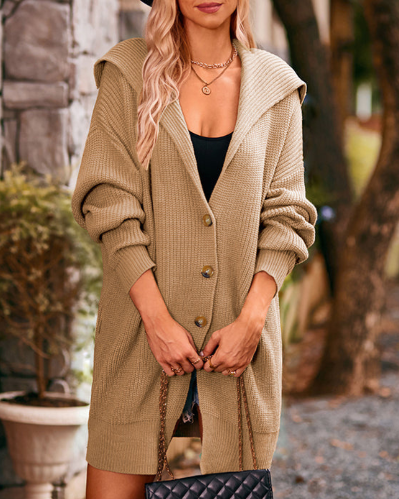 Niniane - Chaqueta de punto larga y suelta con capucha