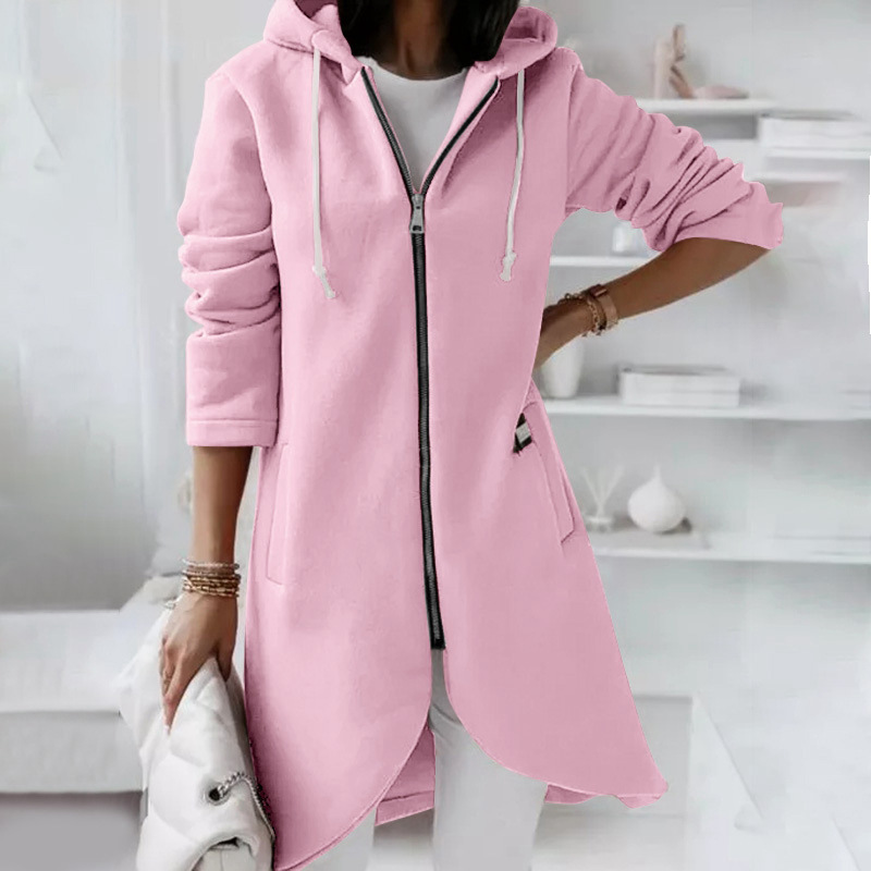 Darlene - Elegante chaqueta larga con capucha y cremallera