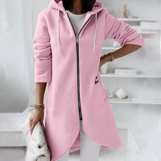 Darlene - Elegante chaqueta larga con capucha y cremallera