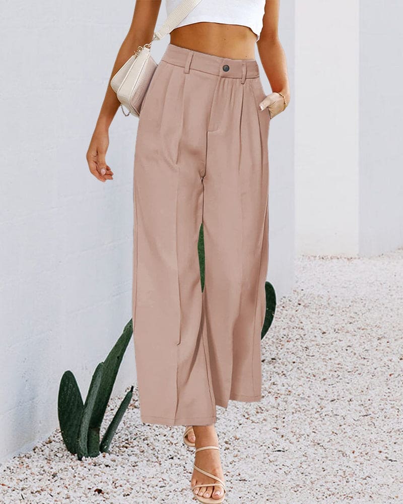 Ovelia - Elegante pantalón de talle alto y pierna ancha