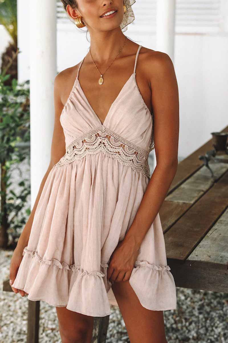 Kirsten - Minivestido de encaje sin mangas y con espalda de estilo informal