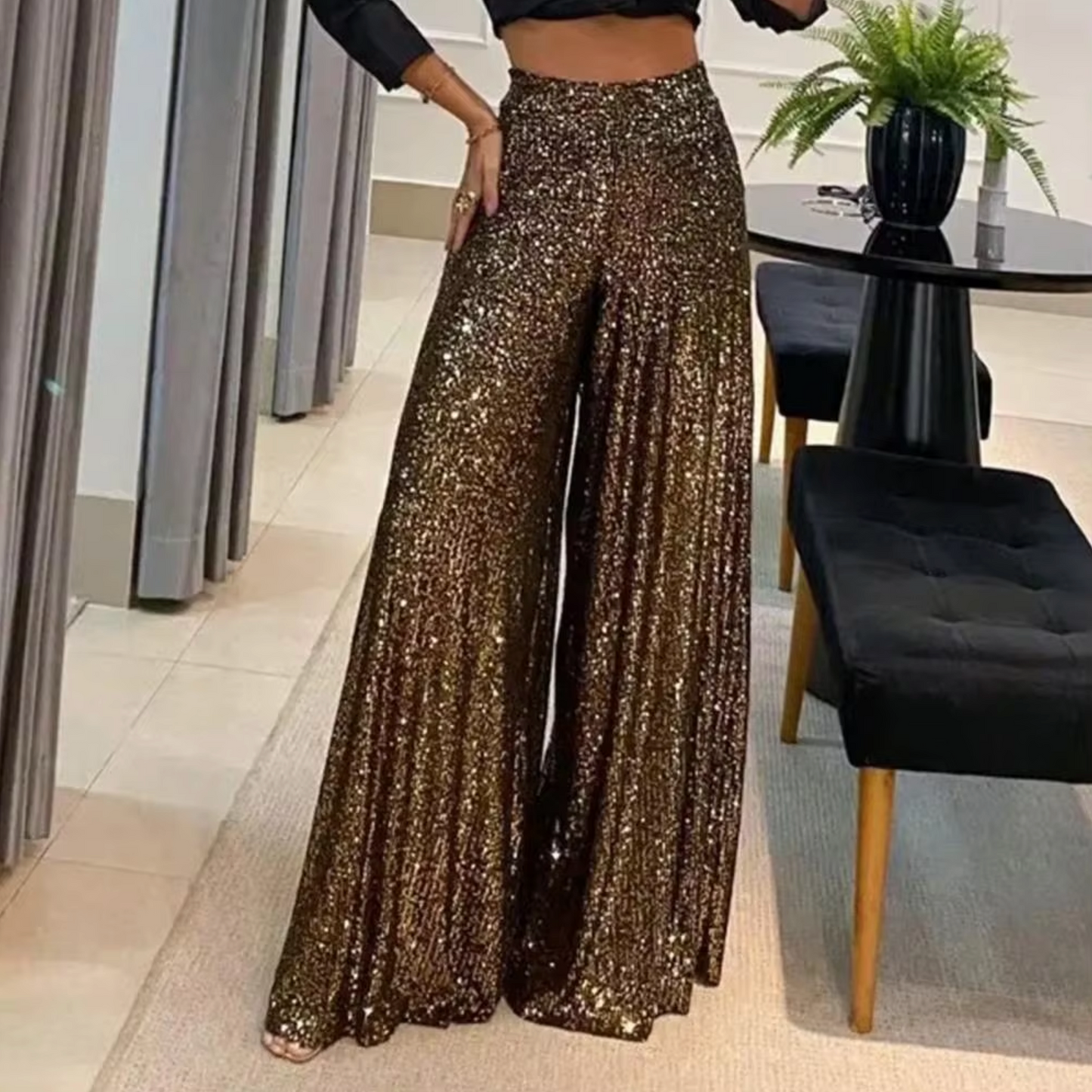 Teagan – Pantalones de lentejuelas de cintura alta