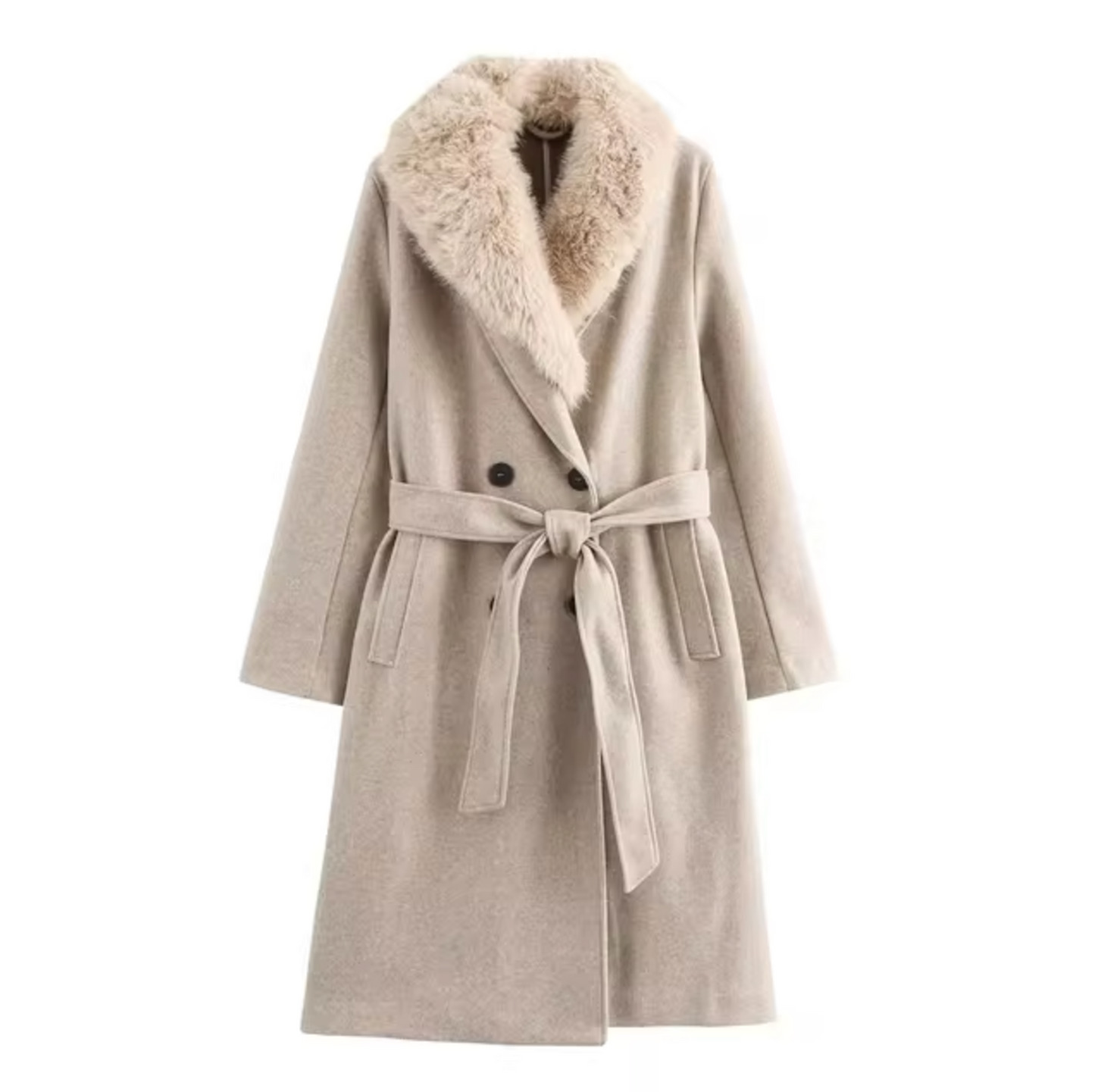 Elara – Elegante abrigo de lana con cuello de piel