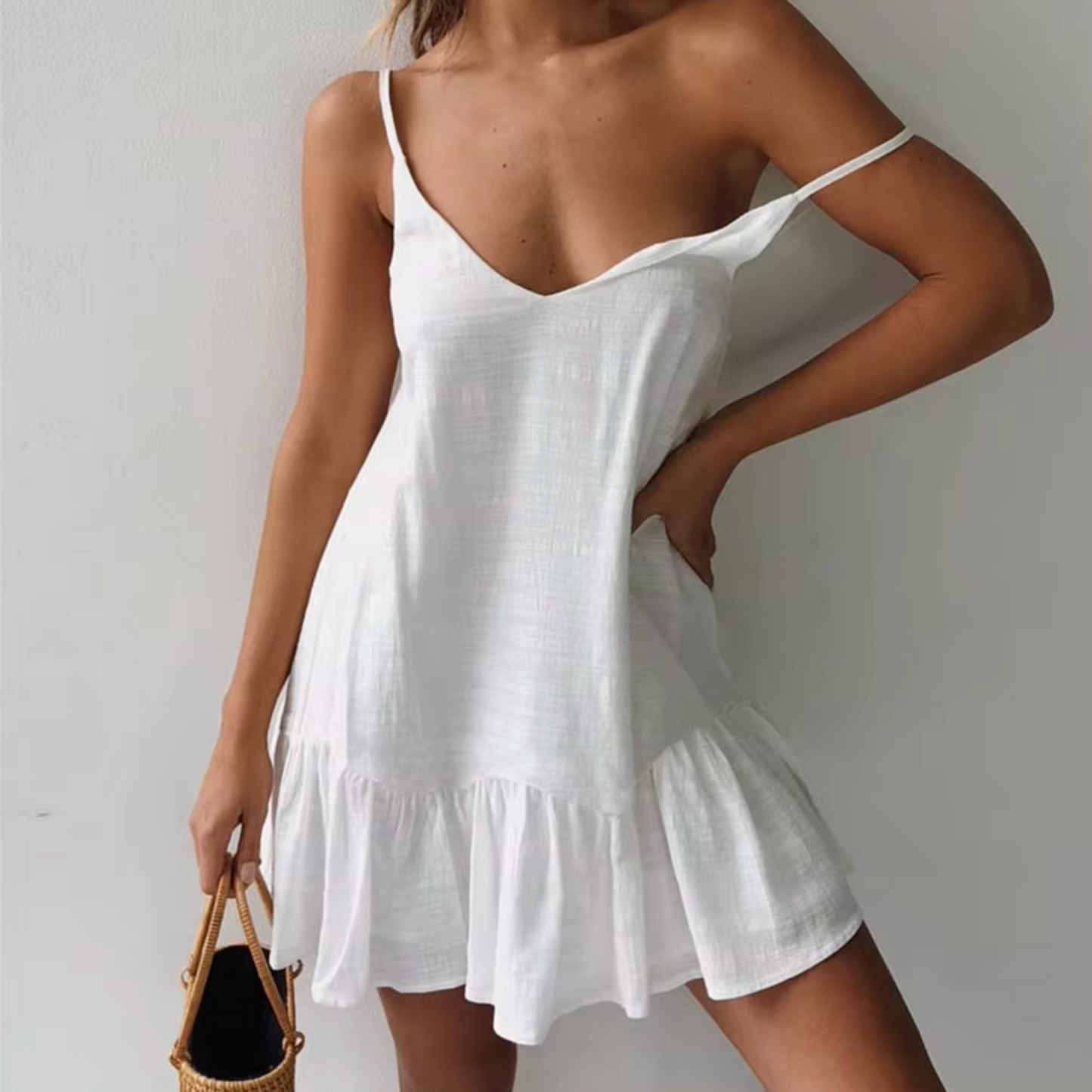 Morris – Vestido Mini de Lino de Algodón con Volantes