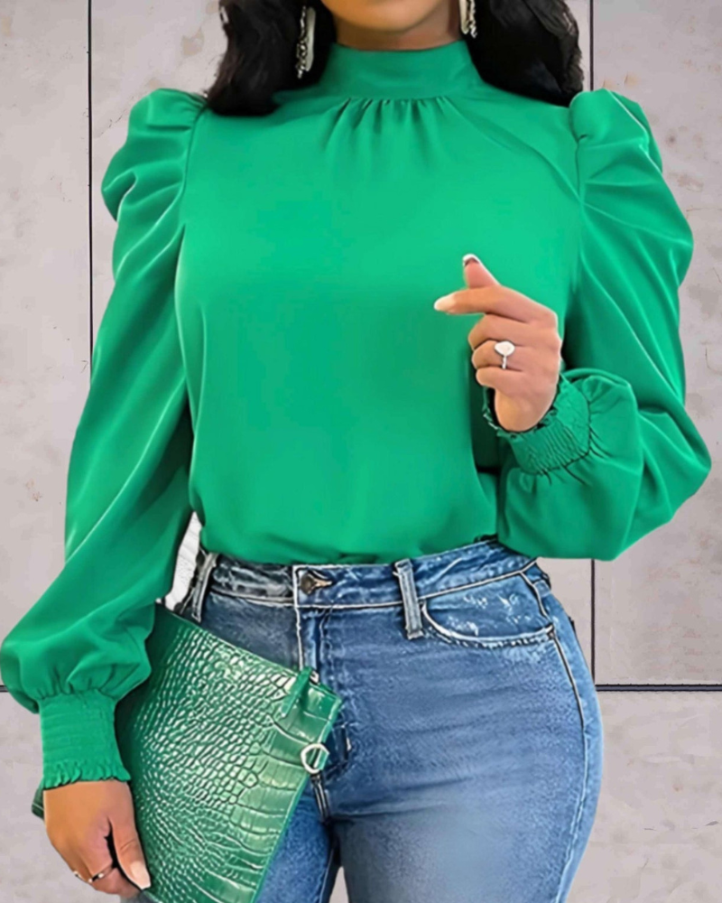 Miya - Elegante blusa de cuello alto y manga larga