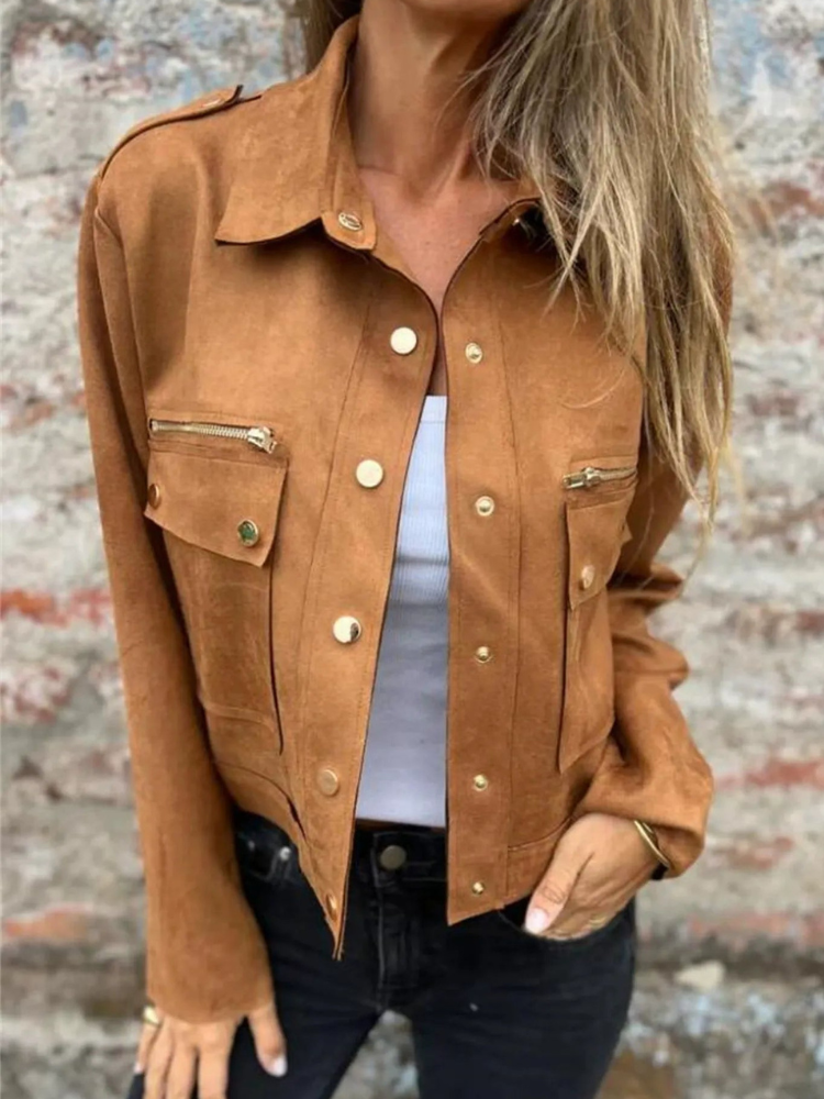 Kandace - Elegante chaqueta de ante con cremallera y bolsillos delanteros