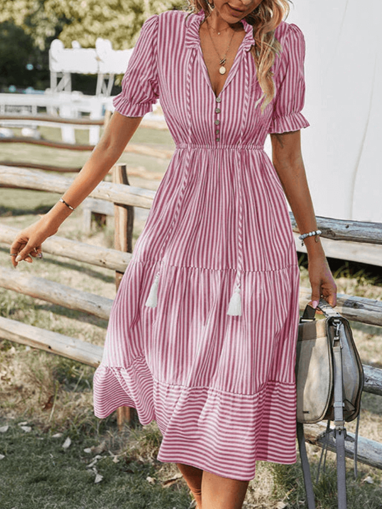 Pretzel - Vestido midi informal a rayas con vuelo