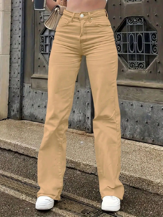 Elisse - Vaqueros casuales de cintura alta y pierna ancha