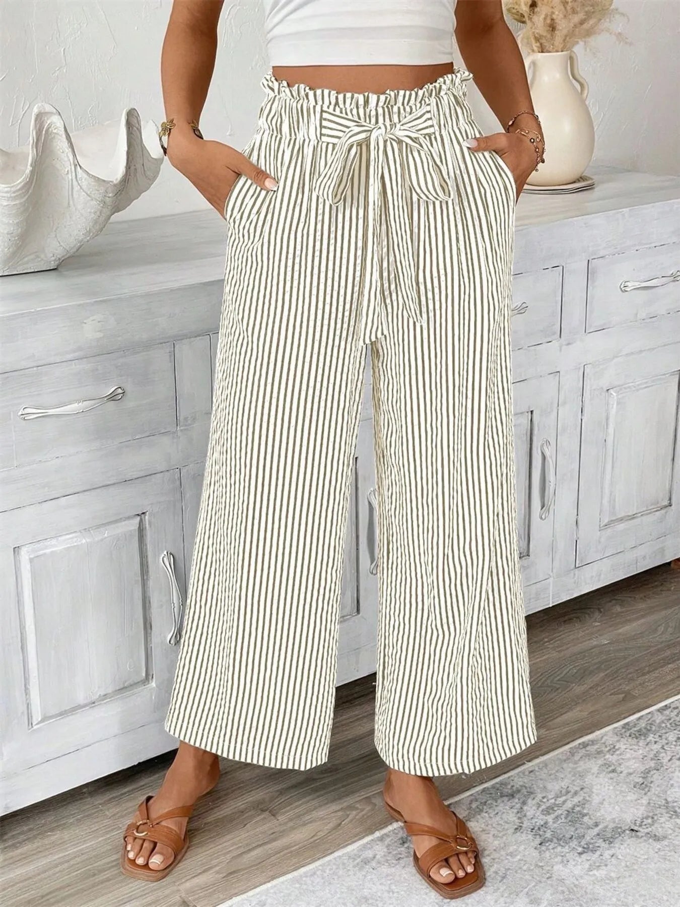 Candy - Elegante pantalón de raya ancha y cintura alta